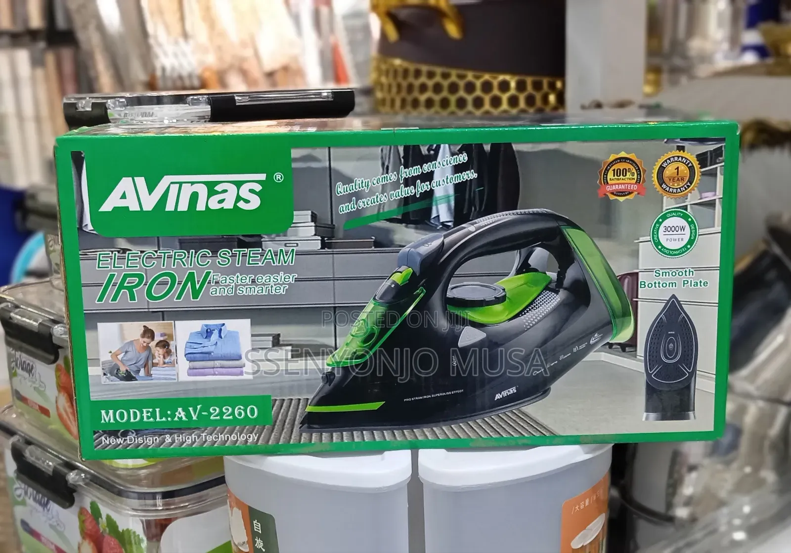 Avinas Electric Steam Iron 3000w – Fast Heating, Smooth Bottom Plate