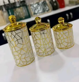 Aset of 3 Acrylic Crystal Like With Golden Detail Air Tight Jars