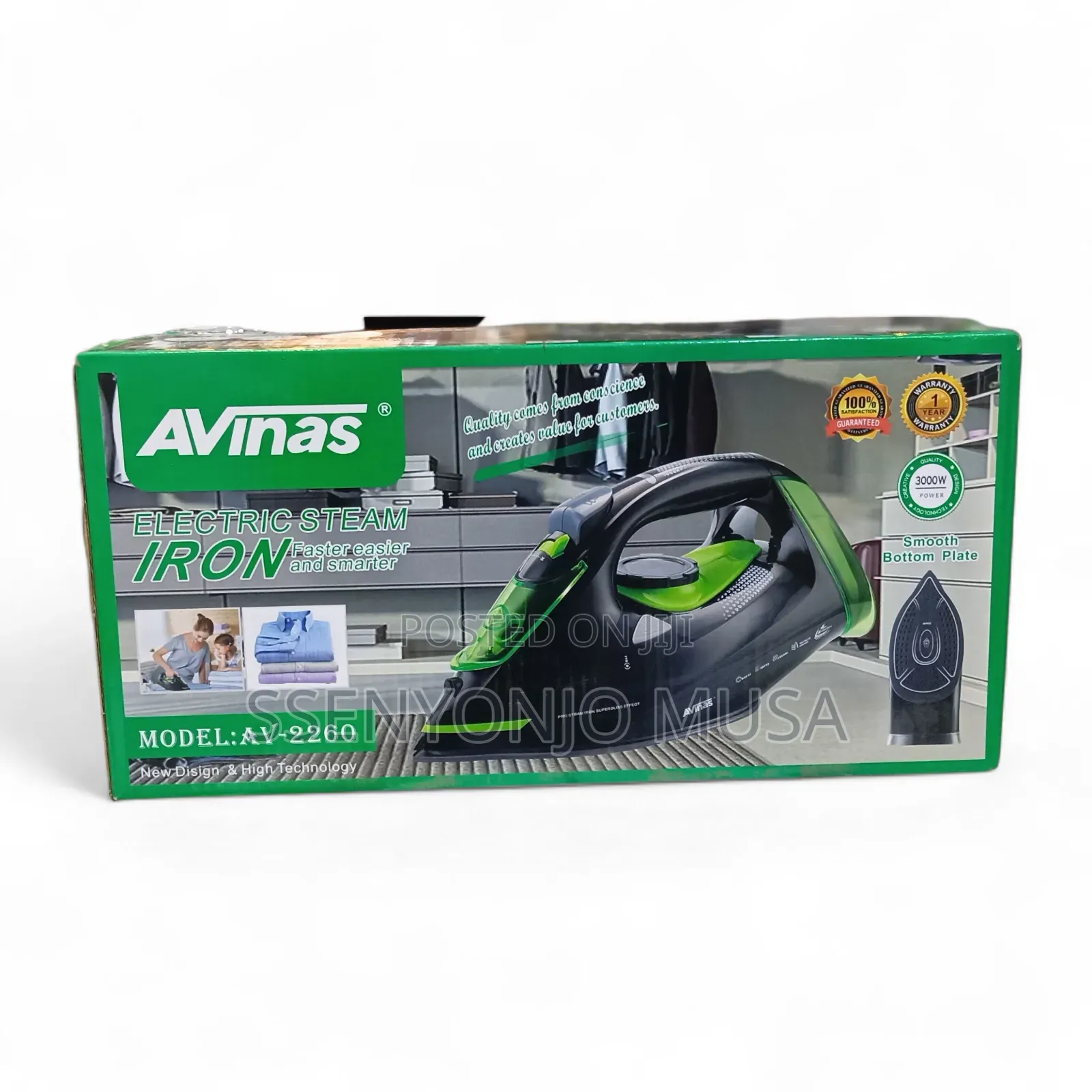 Avinas Electric Steam Iron 3000w – Fast Heating, Smooth Bottom Plate