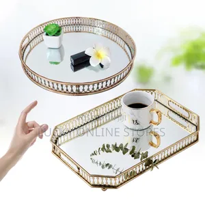 Metal Octagon/Round Mirror Glass Serving Tray