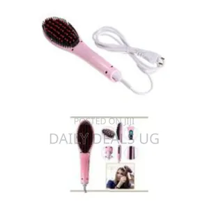 Electric Fast Hair Straightener Brush Comb Iron - Pink