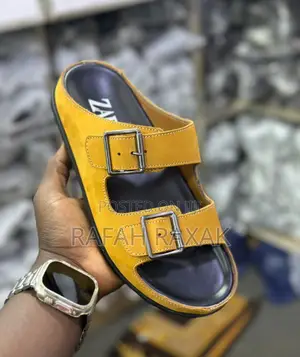 Original Men’S Yellow Zara Double Strap Leather Sandals