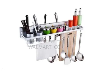 Wall Mounted Kitchen Bathroom Towel Rack Basket Shelf Organizer