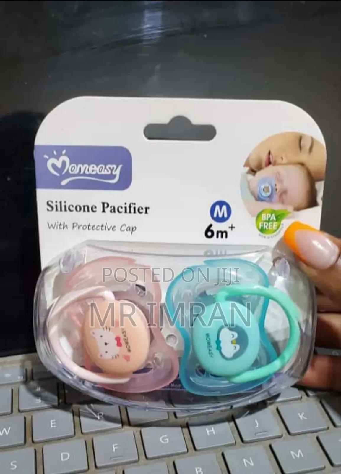 Momeasy Silicone Pacifiers With Protective Caps.