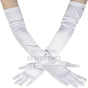 White Long Satin Bridal Gloves