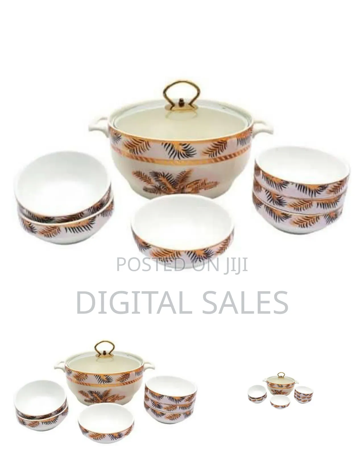 7 Piece Ceramic Palm Design Fruit,Salad Soup Rice Dessert Bowls