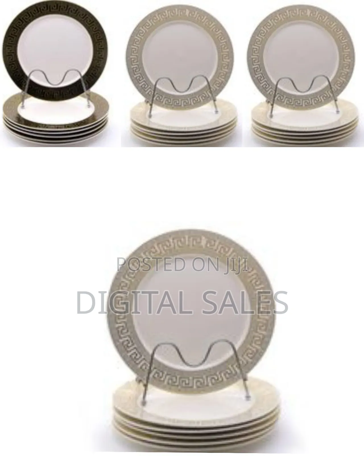 Multi-Design Band Ceramic Serving Dinner Plates Set of 6, 10 Inch Dish
