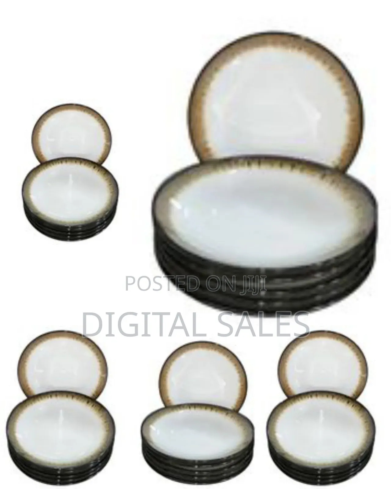 Brown Band Ceramic Serving Dinner Plates Set of 6, 10 Inch Dish Set