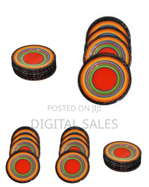 Brown Band Ceramic Serving Dinner Plates Set of 6, 10 Inch Dish