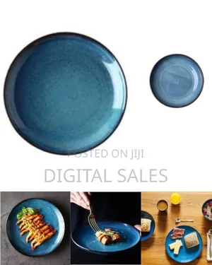 6 Pieces of Plain Blue Serving Dinner Plates Set of 6, 10 Inch Dish