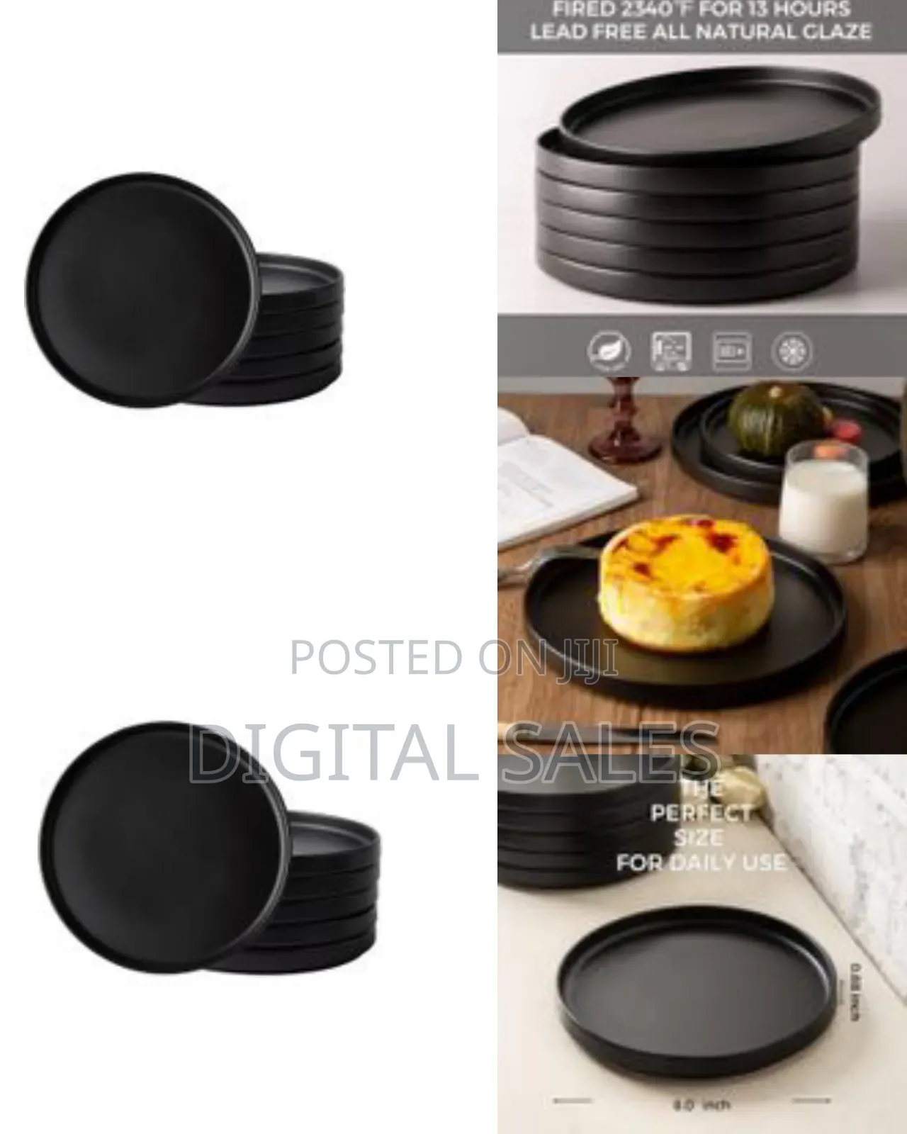 Ceramic Plates Set of 6, Matte Glaze 8.0 Inch Dishes Set for Kitchen