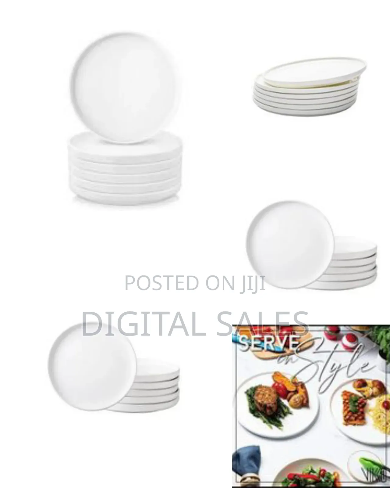 Porcelain Flat Stackable Dinner Plates Set of 6, 10 Inch High Edge Dis