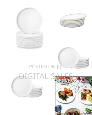 Porcelain Flat Stackable Dinner Plates Set of 6, 10 Inch High Edge Dis