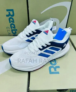 Original White/Blue Adidas Bounce Running Sneakers