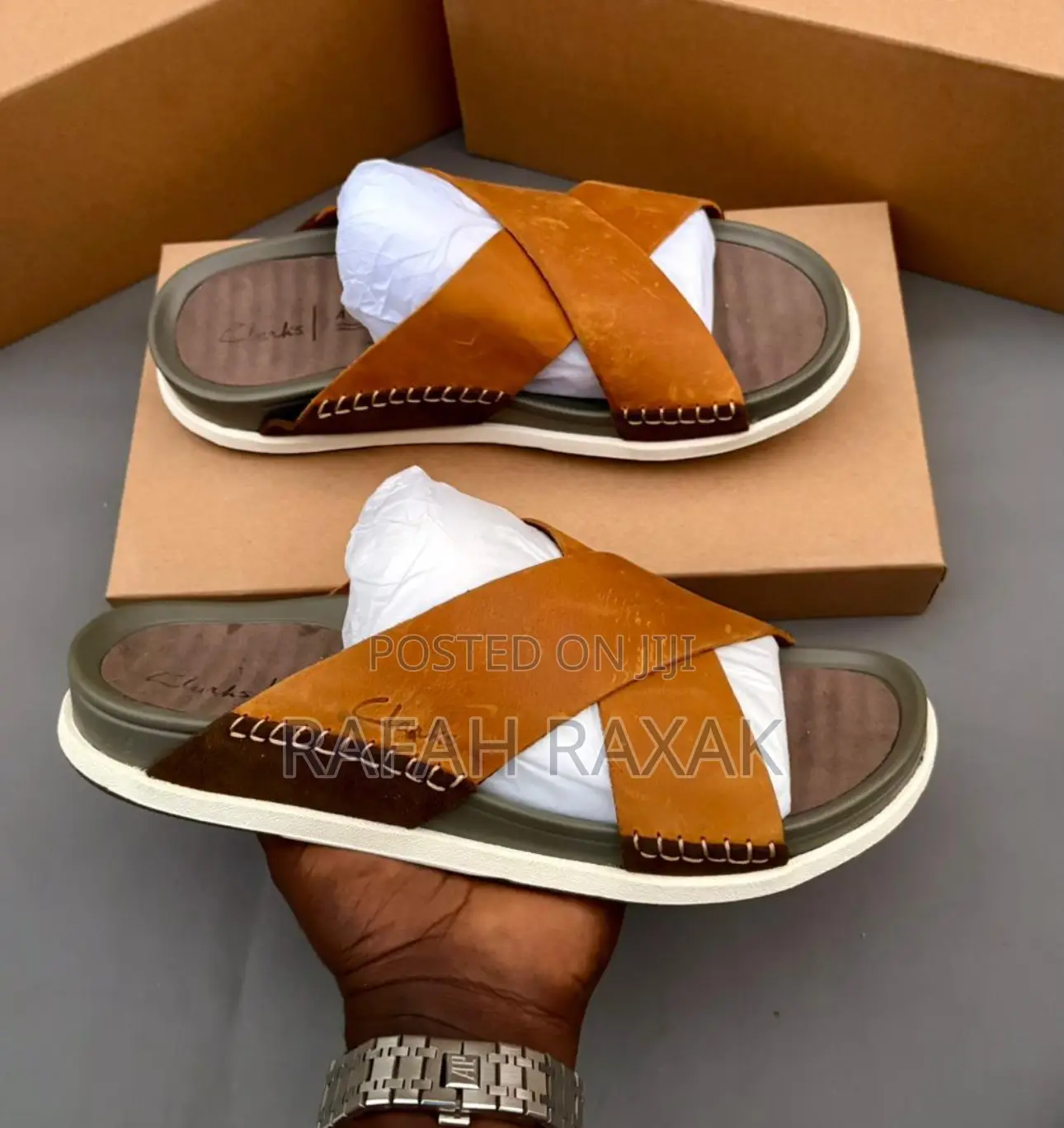 Original Clarks Brown Leather Cross Sandals