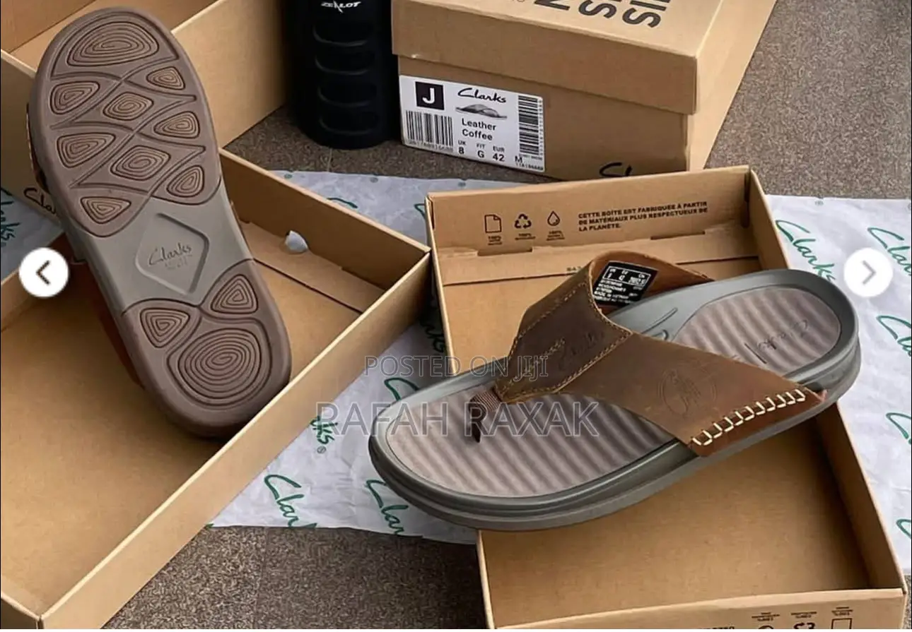 Original Dark Tan Clarks Flip Flop Leather Sandals