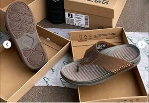 Original Dark Tan Clarks Flip Flop Leather Sandals
