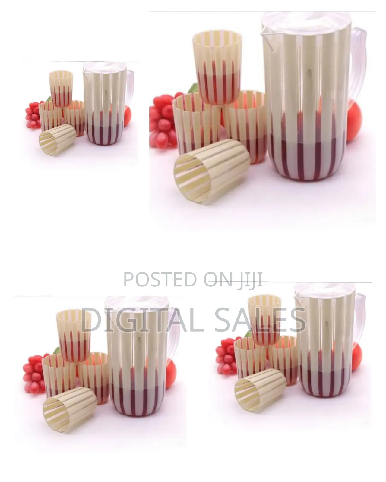 4 Piece Plastic Juice Tumbler Cups and 1piece Jug Water Set- Cream