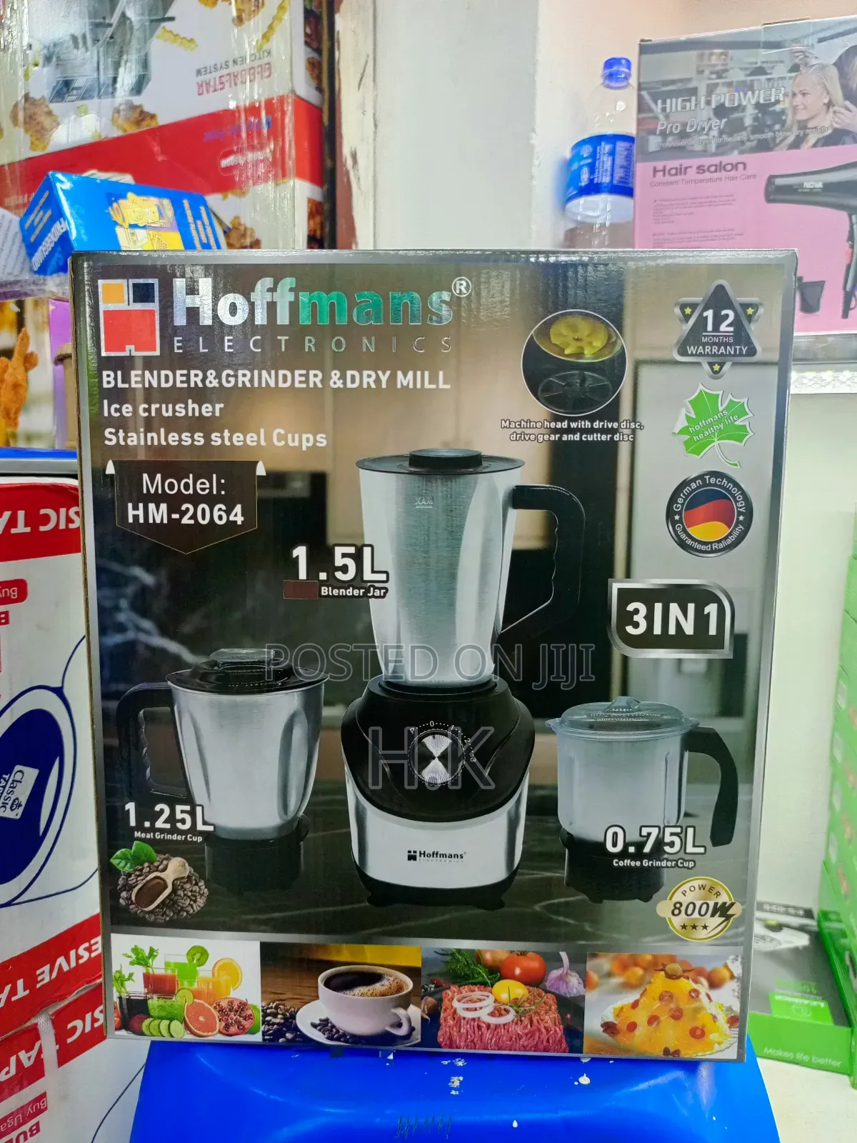 Hoffmans Electronics 3-in-1 Blender Dry Mill, Model Hm-2064