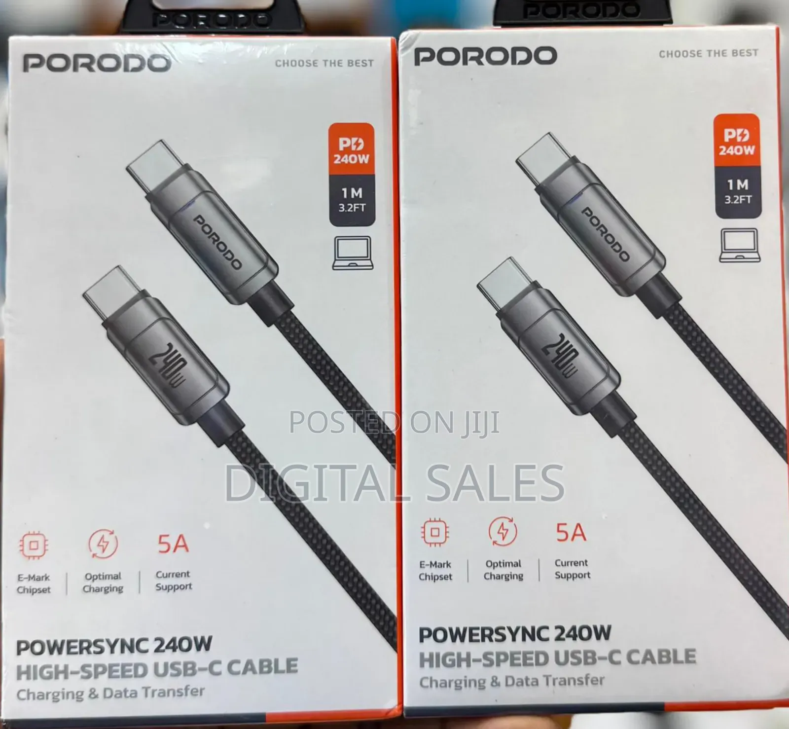 Porodo Powersync 240w High-Speed Usb-C to Usb-C Cable, 1m Cable Length