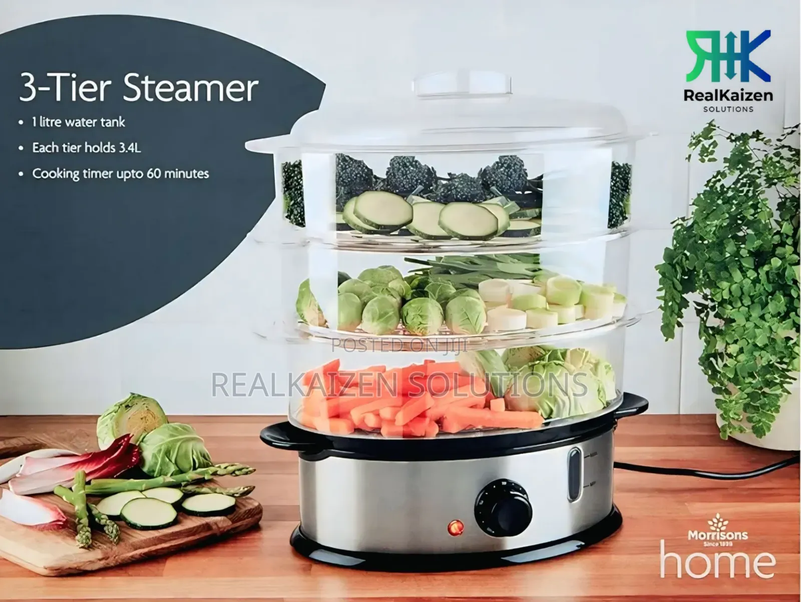 Uk Morrisons Nutmeg Home 3-tier Electric Stainless Steel Food Steamer