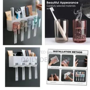 Toothbrush Stand, Toothpaste Dispenser, Toothpaste, 4 Cups, Lavatory
