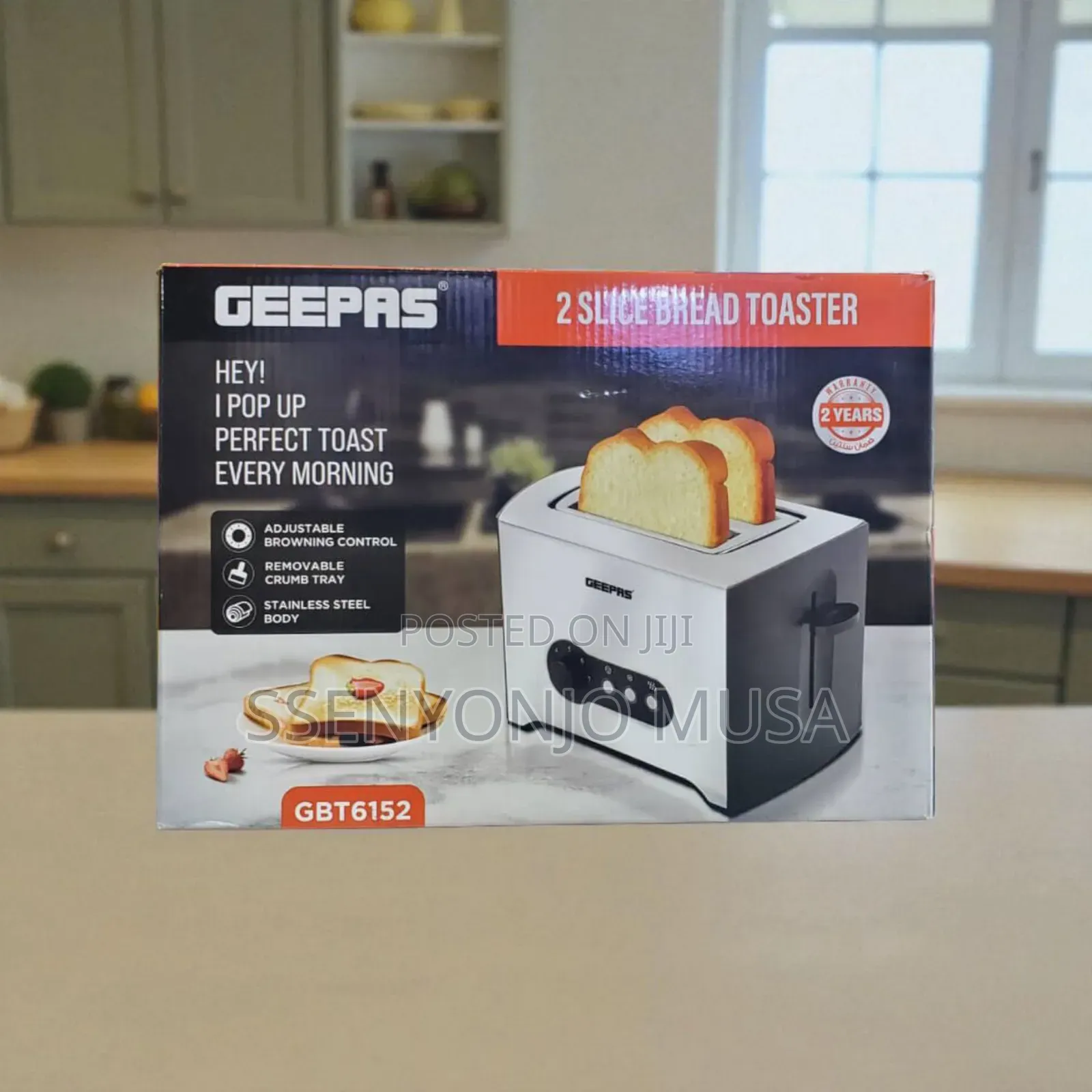 Geepas 2 Slice Bread Toaster Gbt6152 - Adjustable Browning