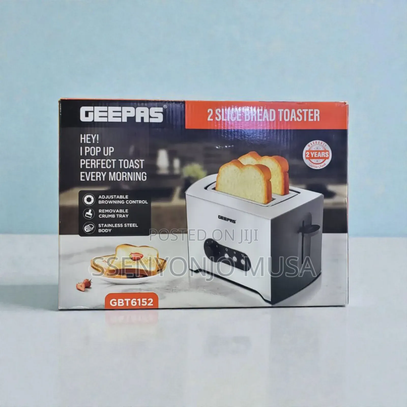 Geepas 2 Slice Bread Toaster Gbt6152 - Adjustable Browning