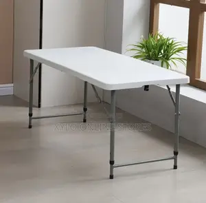 Portable Folding Rectangular Foldable Table With Grey Metal Legs