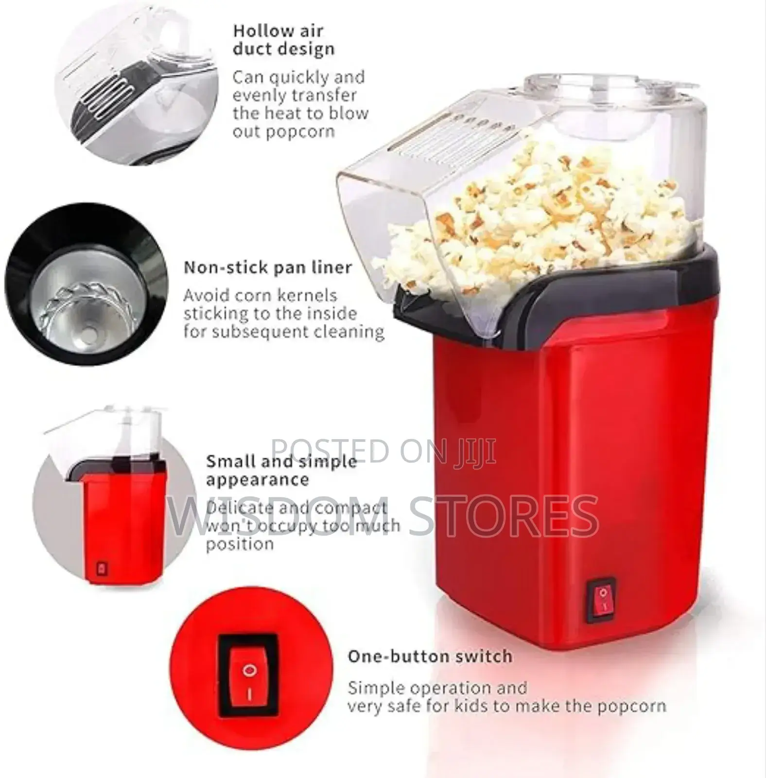 Hot Air Popcorn Popper Electric Machine Snack Maker With Removable Lid