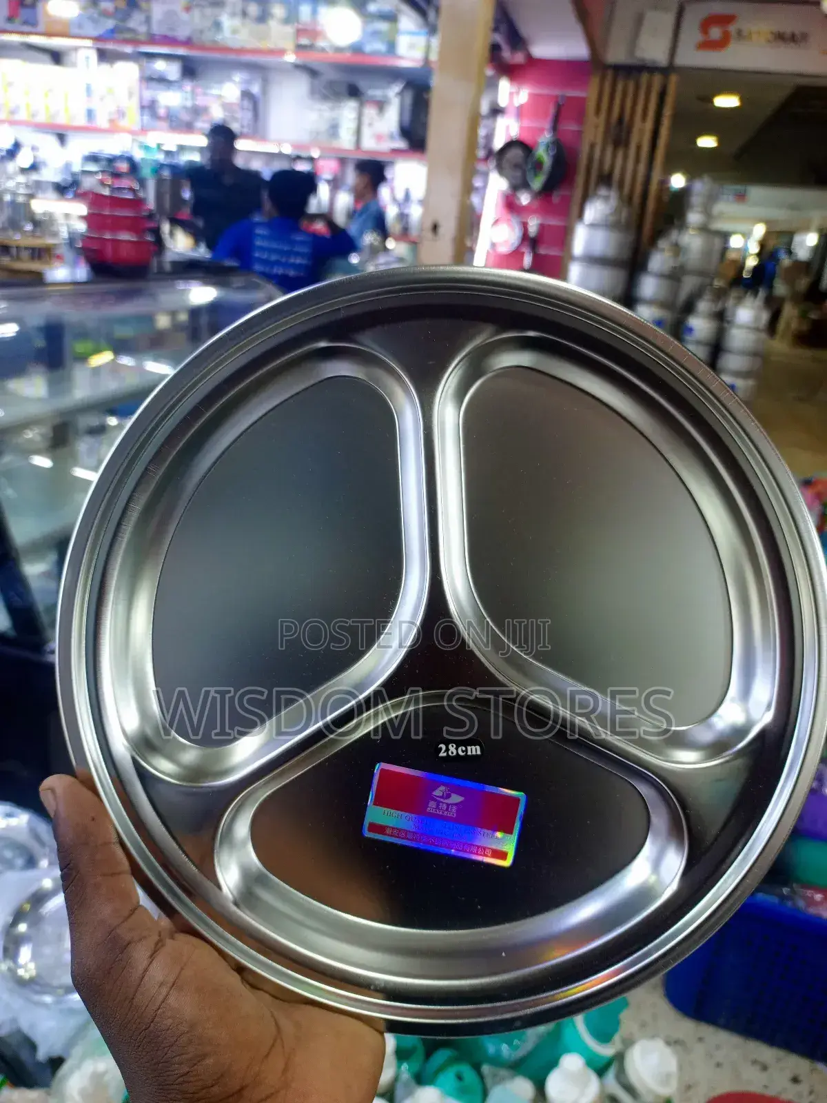 Round, Stainless Steel Compartmentalized Dining Plate 28cm