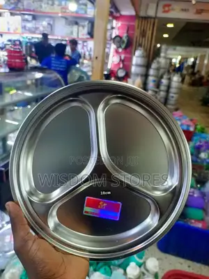 Round, Stainless Steel Compartmentalized Dining Plate 28cm