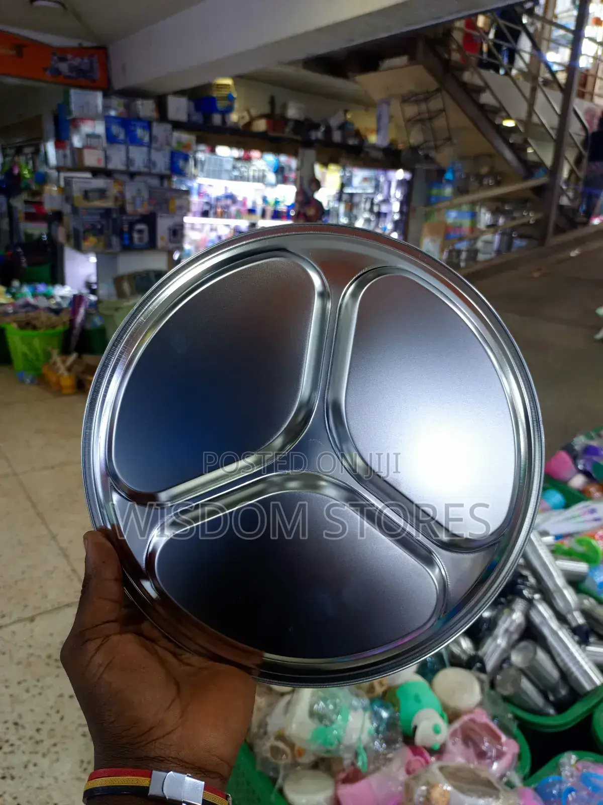 Round, Stainless Steel Compartmentalized Dining Plate 28cm