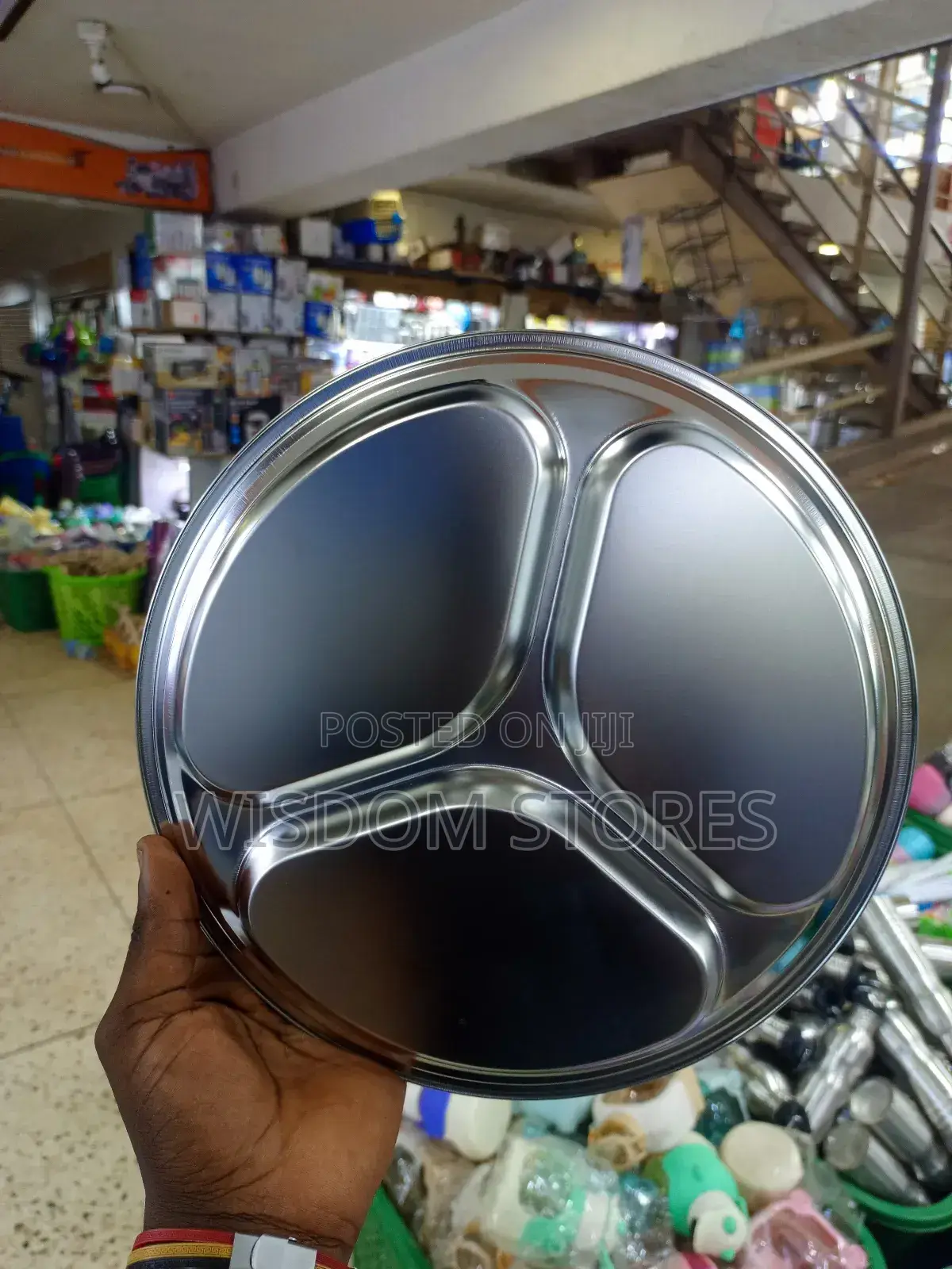 Round, Stainless Steel Compartmentalized Dining Plate 28cm