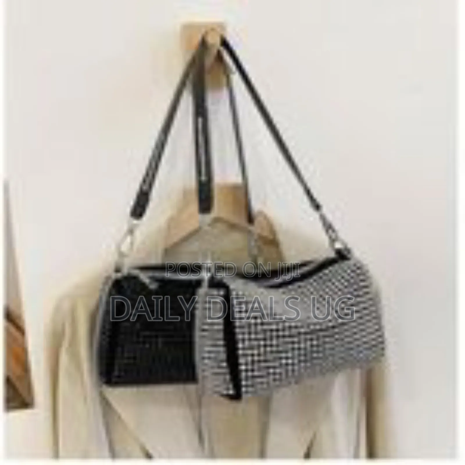 Women Studded Crystal Shoulder Bag-Silver Clutch Purse With Rivets
