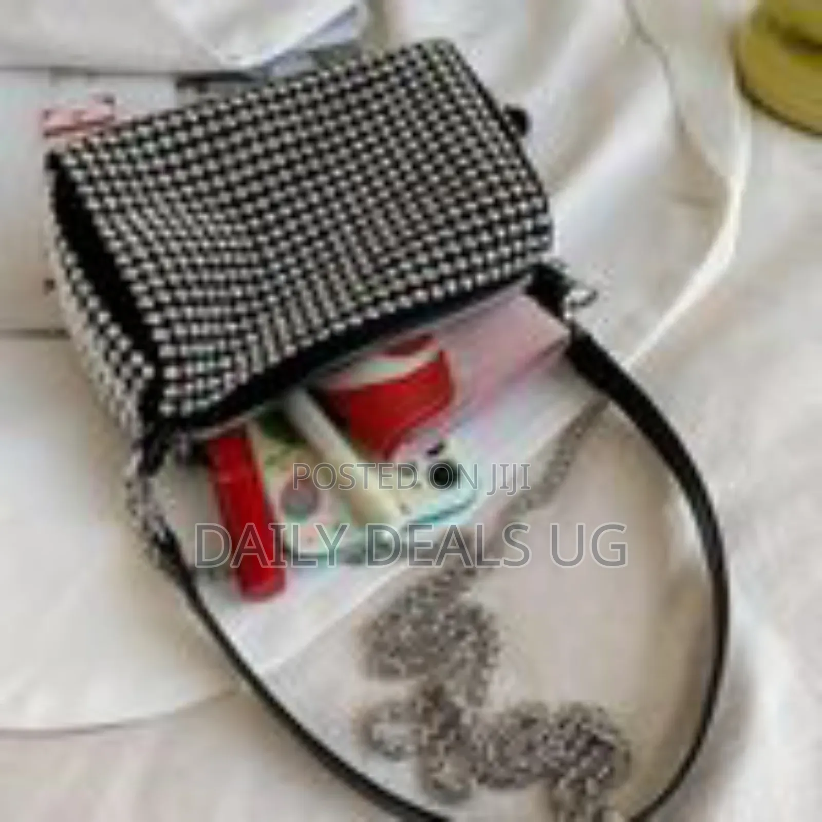 Women Studded Crystal Shoulder Bag-Silver Clutch Purse With Rivets
