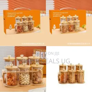 6-Piece Round Airtight Dried Fruit Tea Glass Storage Jar Canister