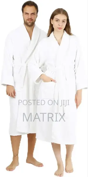 Cotton Bathrobes In Gray, Blue, White, And Pink Colors.