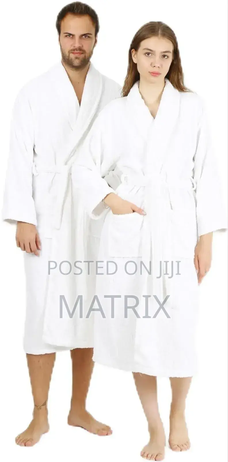 Cotton Bathrobes In Gray, Blue, White, And Pink Colors.