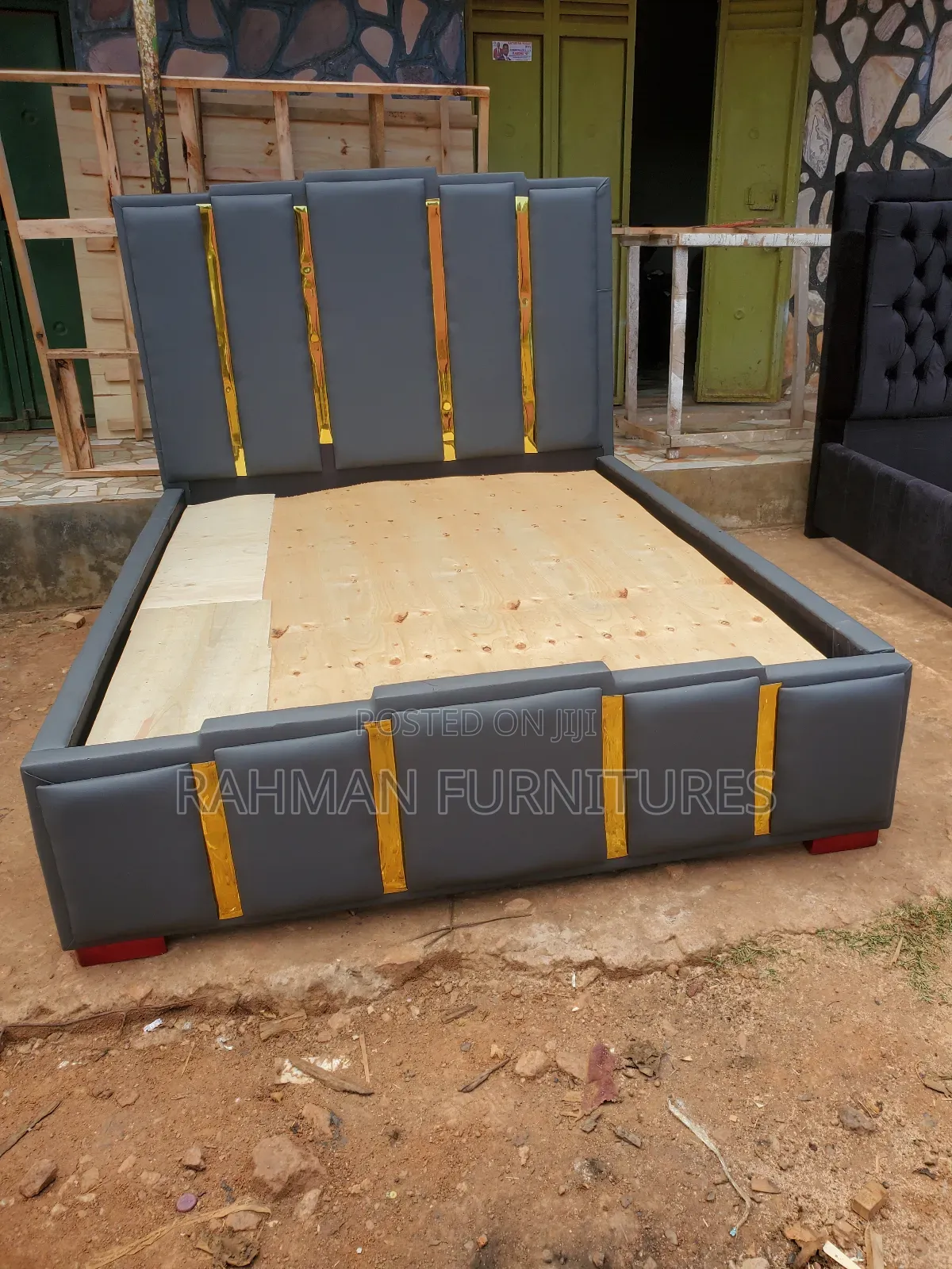 Five by Six Gray Leather Bed