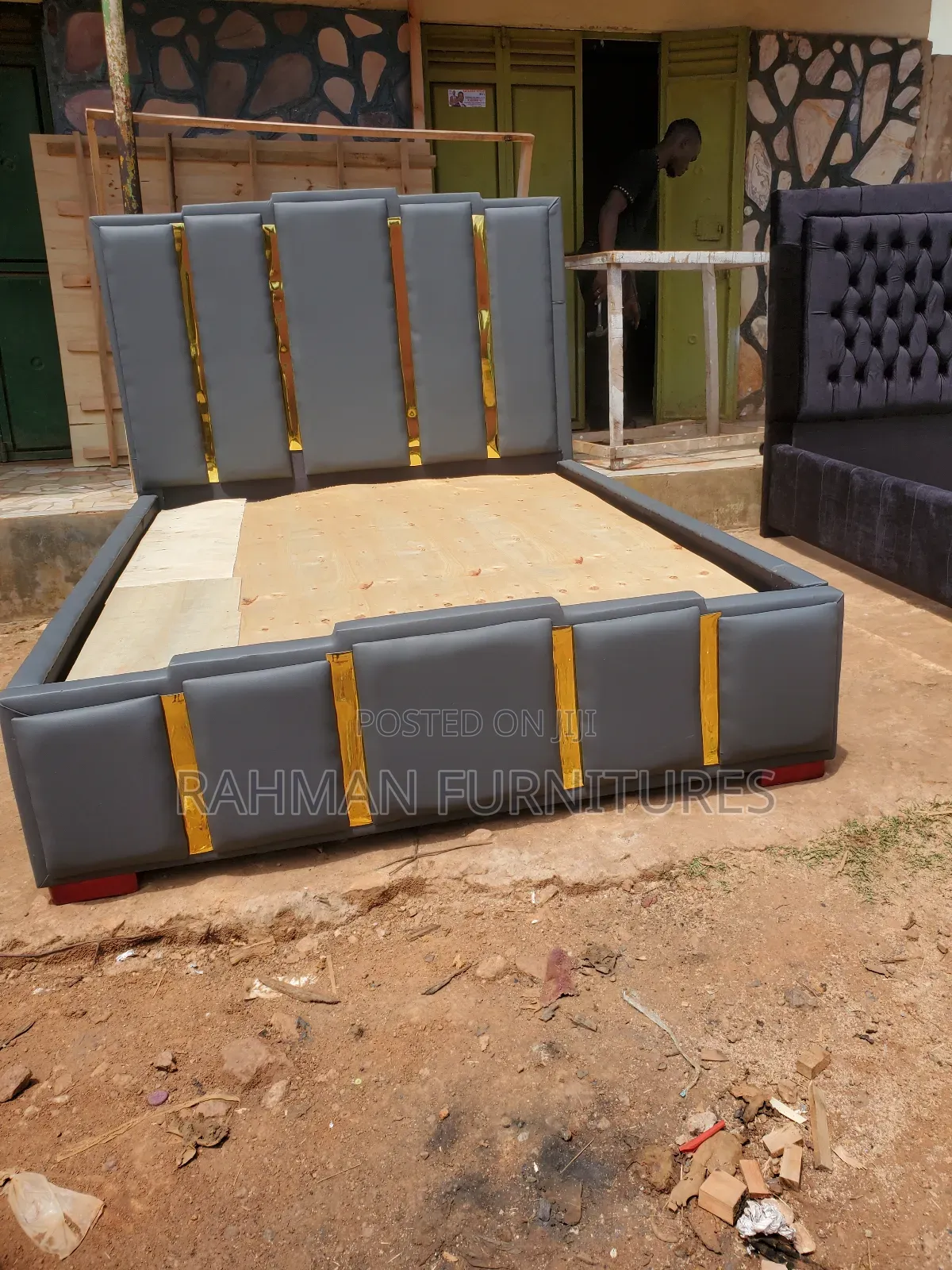 Five by Six Gray Leather Bed