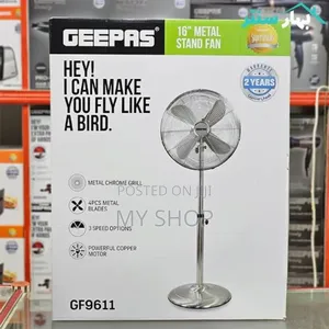 Geepas Stand Fan Gf9611, 16"Metal Fan With 5 Aluminum Blades
