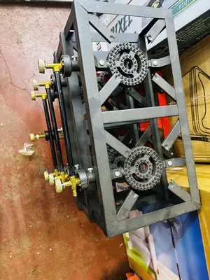 Heavy-Duty, Two-Burner Gas Stove With a Black Steel Frame