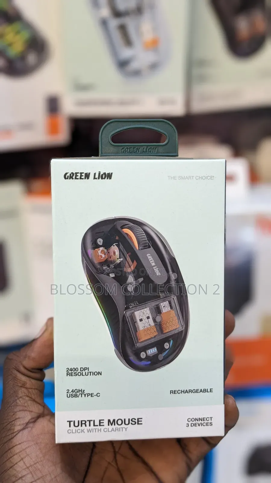 Green Lion Wireless Turtle Mouse 2400dpi Transparent Design