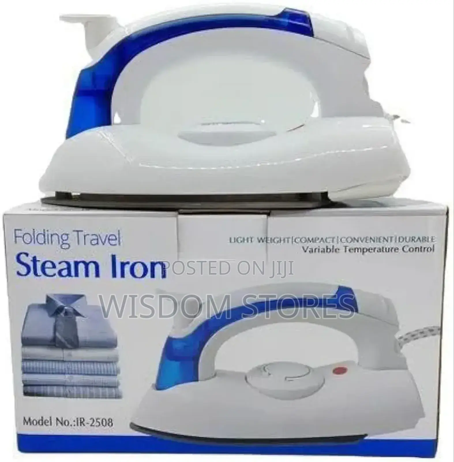 Foldable Travel Steam Iron, Variable Temperature Control, White Blue