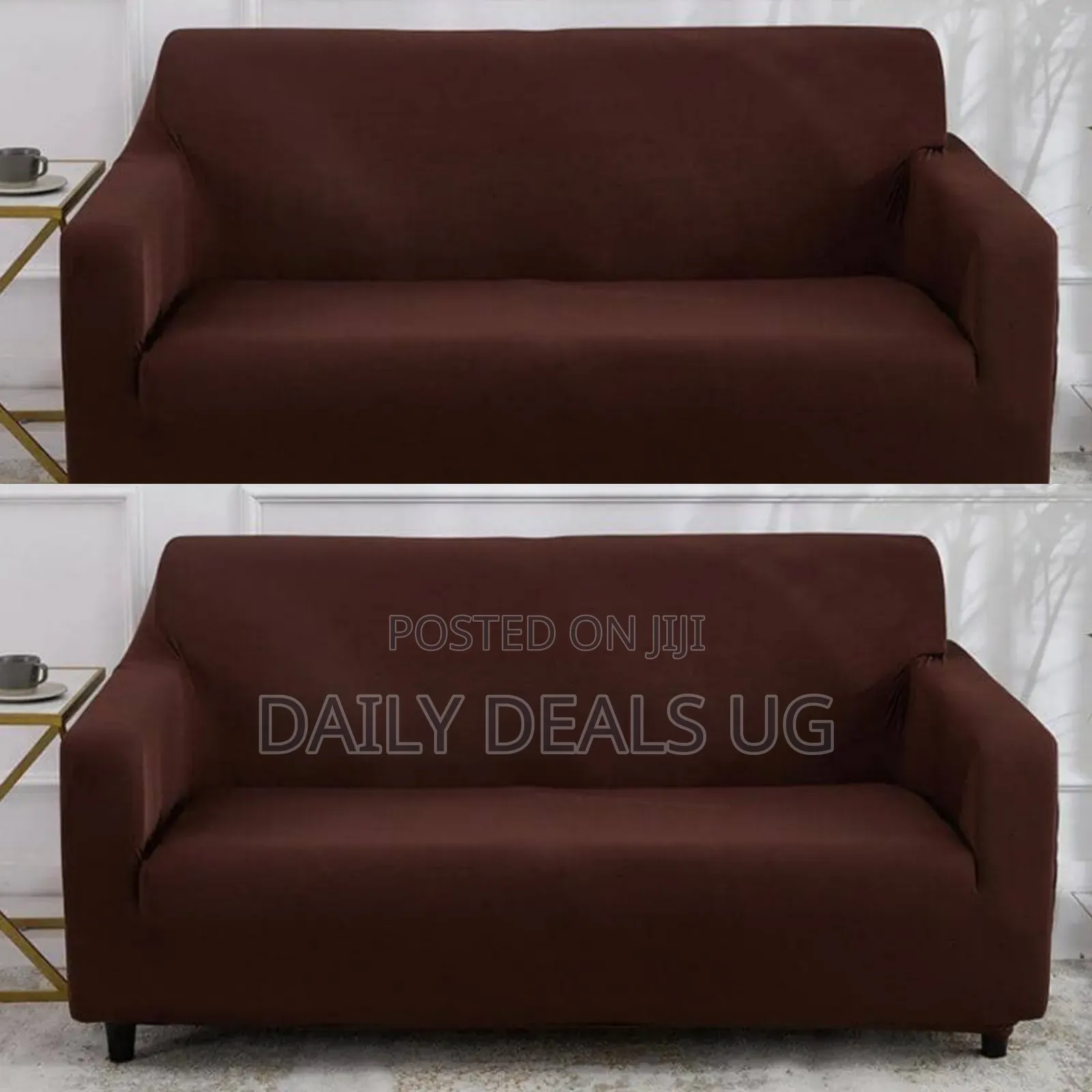 A Dark Brown Stretch Polyester-Spandex Sofa Slipcover