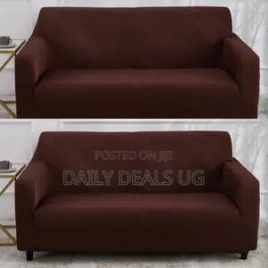 A Dark Brown Stretch Polyester-Spandex Sofa Slipcover