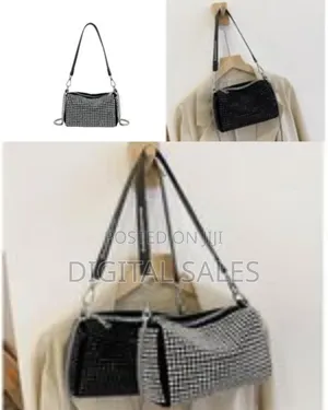 Women Studded Crystal Shoulder Bag-Silver Clutch Purse With Rivets