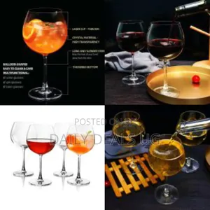 6pieces of Crystal Stem Balloon Cocktail and Burgundy Red Wine Glasses