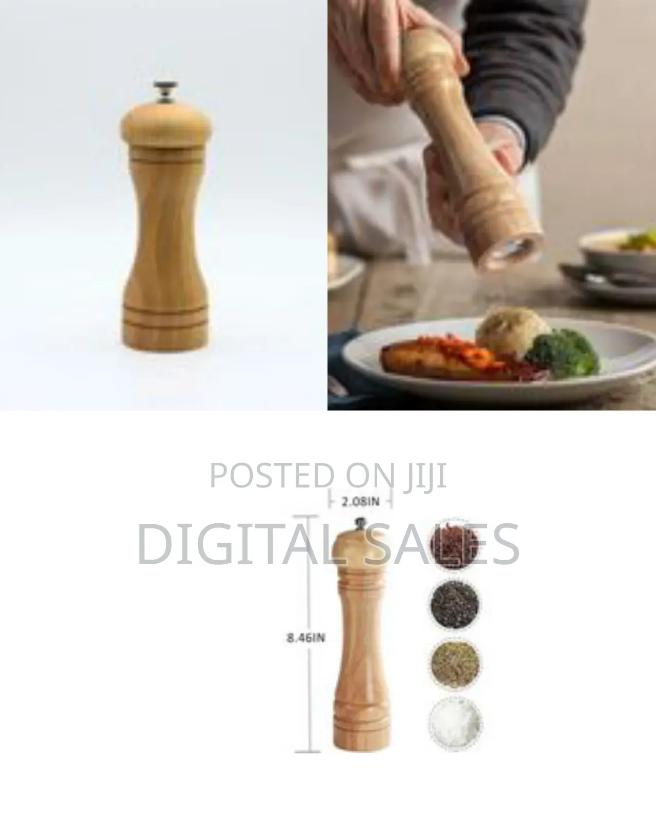 Wooden Salt Shaker Pepper Mill Spice Grinder Set Tall Adjustable